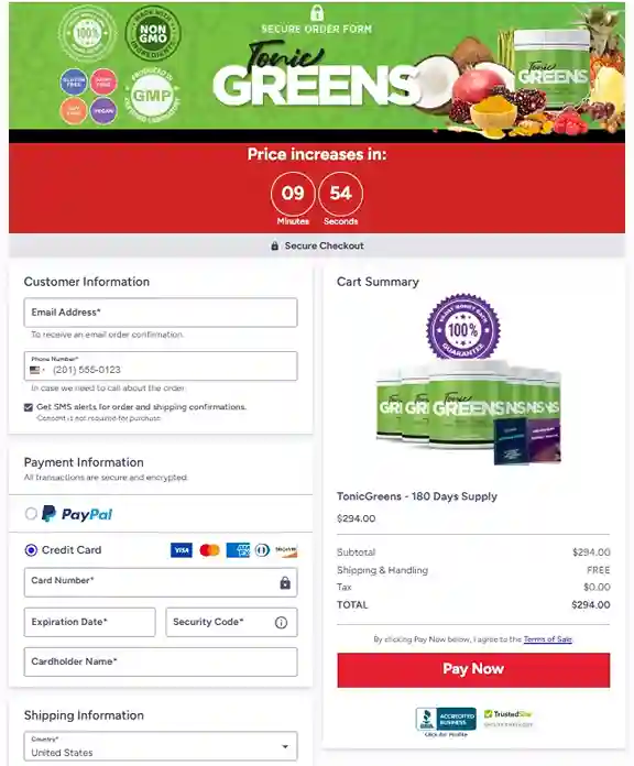 TonicGreens Order Page